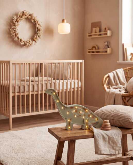 Wooden Dinosaur Lamp - Personalized Night Light Sage Green Nursery Decor Brachiosaurus Kids Room Baby Shower Gifts - image 1