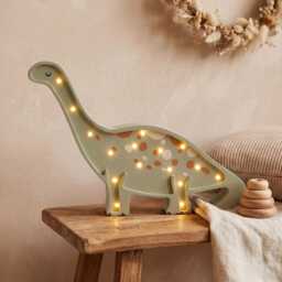 Wooden Dinosaur Lamp - Personalized Night Light Sage Green Nursery Decor Brachiosaurus Kids Room Baby Shower Gifts - thumbnail 2