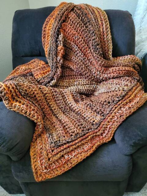 Crochet Blanket in Fall Colors, Orange & Brown - image 1
