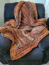 Crochet Blanket in Fall Colors, Orange & Brown - thumbnail 1