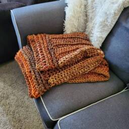 Crochet Blanket in Fall Colors, Orange & Brown - thumbnail 4