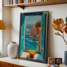Mediterranean Kitchen Window Art, Italian Coastal Village Print, Rustic Seaside Home Decor, Sunlit Summer Artwork, Bright Tuscan Wall Art - thumbnail 2