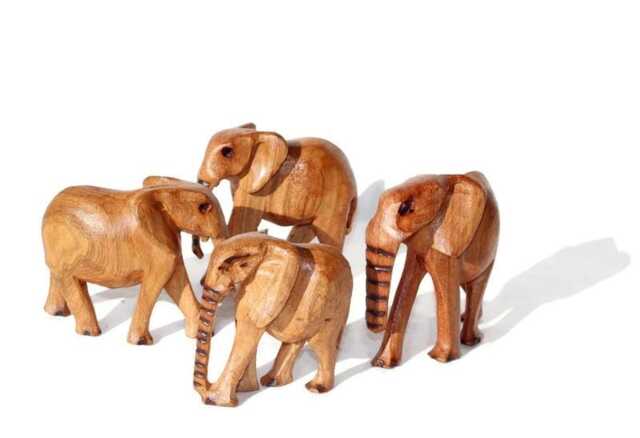 Set Of 4 Hand Carved Elephant Herd Olive Wood. Light Brown Polished African Art Souvenirs, Unique Housewarming Gift. Ready To Ship Worldwide - image 1