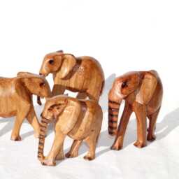 Set Of 4 Hand Carved Elephant Herd Olive Wood. Light Brown Polished African Art Souvenirs, Unique Housewarming Gift. Ready To Ship Worldwide - thumbnail 2