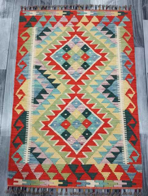 Kilim Rug Classic, Handmade Artisan Afghan Turkish Scandinavian Navajo Bohemian Wool Flatweave Multicolour 127x86 cm - image 1
