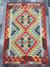Kilim Rug Classic, Handmade Artisan Afghan Turkish Scandinavian Navajo Bohemian Wool Flatweave Multicolour 127x86 cm - thumbnail 1