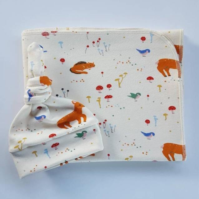 Fox Organic Swaddle Blanket & Newborn Hat Set. Gender Neutral Take Home Wildlife Swaddle. Photo Prop. Baby Shower Gift - image 1