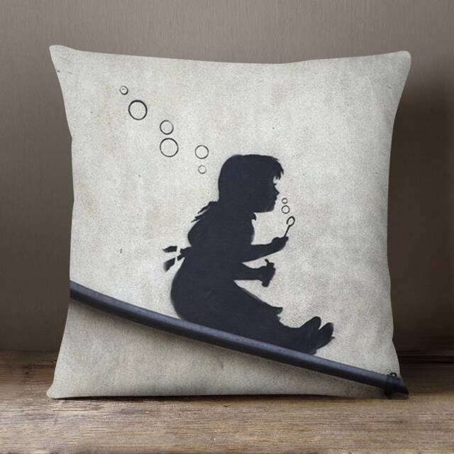 Banksy Bubble Girl 40cm Soft Knit Scatter Cushion Sofa Bedroom Office - image 1