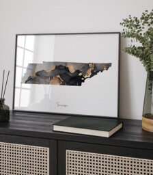 Tennessee Map Black & Gold Wall Art Print Us State - Usa United States Of America - thumbnail 1