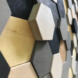 Reclaimed Wood Hexagon Mosaic - Hand-Painted Wall Art - thumbnail 2