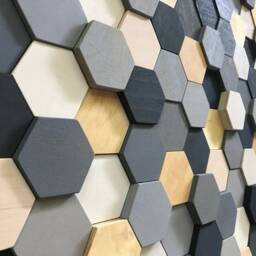 Reclaimed Wood Hexagon Mosaic - Hand-Painted Wall Art