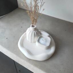 Bohemian Concrete Tray Set Beige Vase, Candle Holder & Lidded Jar - thumbnail 1