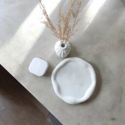 Bohemian Concrete Tray Set Beige Vase, Candle Holder & Lidded Jar - thumbnail 2