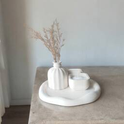Bohemian Concrete Tray Set Beige Vase, Candle Holder & Lidded Jar - thumbnail 3