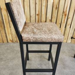 Cowhide & Embossed Wildflower Leather Bar Stool - Counter With Backs - Priced Per Stool - Fplbk - thumbnail 3