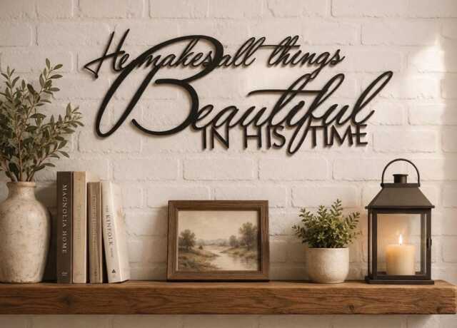 Bible Words He Makes All Things Beautiful Metal Wall Art Christian Home Faith Display Inspirational Mottos Scripture Verse Religious Gift - image 1