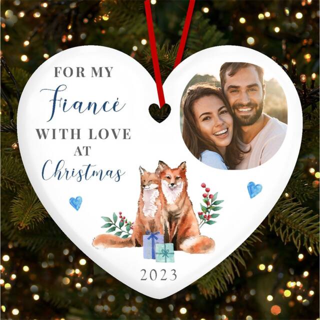 Fianc?? Fox Couple Winter Photo Personalised Christmas Tree Ornament Decoration