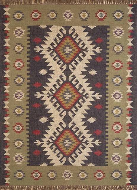 Handwoven Wool Jute Rug, Navajo Kilim Style, Boho Aztec Decor - image 1