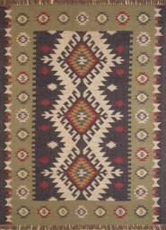 Handwoven Wool Jute Rug, Navajo Kilim Style, Boho Aztec Decor - thumbnail 1