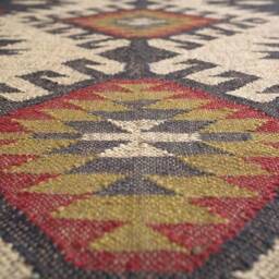 Handwoven Wool Jute Rug, Navajo Kilim Style, Boho Aztec Decor - thumbnail 3