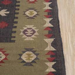 Handwoven Wool Jute Rug, Navajo Kilim Style, Boho Aztec Decor - thumbnail 4