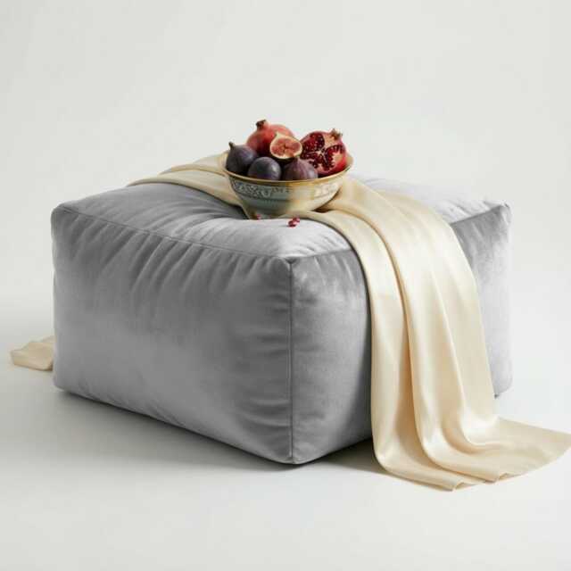 Bean Bag Pouffe Footstools Silver Grey Velvet Rectangle Ottoman Style Footstool Pouf - image 1