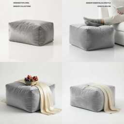 Bean Bag Pouffe Footstools Silver Grey Velvet Rectangle Ottoman Style Footstool Pouf - thumbnail 3