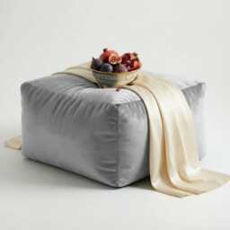 Bean Bag Pouffe Footstools Silver Grey Velvet Rectangle Ottoman Style Footstool Pouf - thumbnail 1