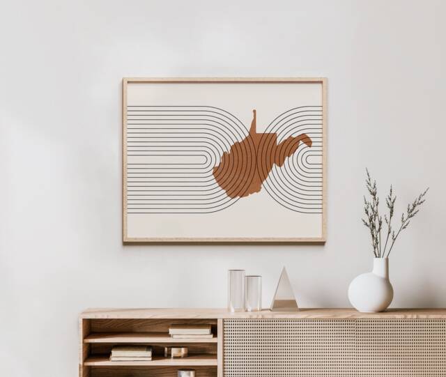 Mid Century Wall Art - Minimalist West Virginia & Decor, Abstract Mid-Century Modern Prints, State Map Print - image 1