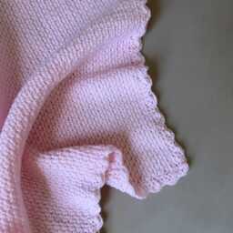 Soft Pink Knit Baby Blanket Acrylic Scallop Edge, Newborn Prop - thumbnail 2