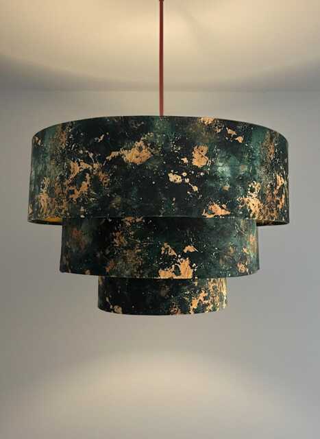 Handmade By Order Emerald Green Gold Abstract Marble Pattern Two Three Tiered Ceiling Pendant Lamp Shade - image 1