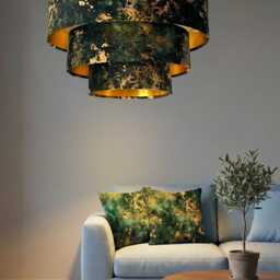 Handmade By Order Emerald Green Gold Abstract Marble Pattern Two Three Tiered Ceiling Pendant Lamp Shade - thumbnail 2