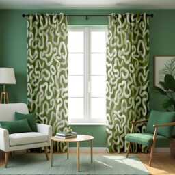 Modern Olive Curtains With Organic Wavy Design, Custom Size Abstract Pattern Drapes For Living Room Or Bedroom Decor