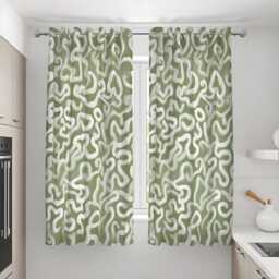 Modern Olive Curtains With Organic Wavy Design, Custom Size Abstract Pattern Drapes For Living Room Or Bedroom Decor - thumbnail 2