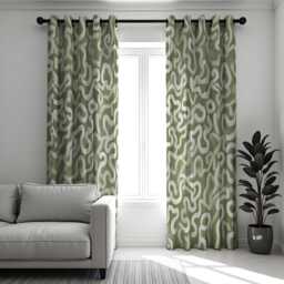 Modern Olive Curtains With Organic Wavy Design, Custom Size Abstract Pattern Drapes For Living Room Or Bedroom Decor - thumbnail 3