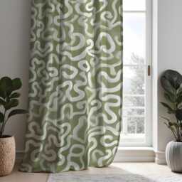 Modern Olive Curtains With Organic Wavy Design, Custom Size Abstract Pattern Drapes For Living Room Or Bedroom Decor - thumbnail 4