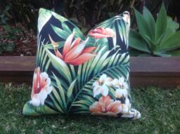 Tropical Hibiscus Outdoor Cushion Cover, Palms Leaf Pillow