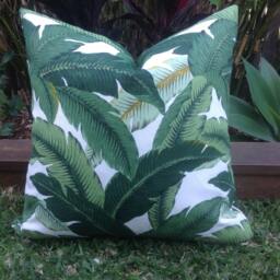Tropical Hibiscus Outdoor Cushion Cover, Palms Leaf Pillow - thumbnail 3
