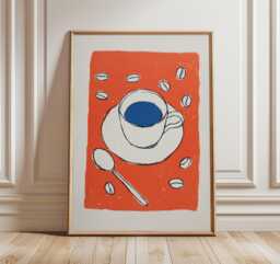 Minimalist Coffee Wall Art, Modern Kitchen Poster With Cup & Spoon, Retro Pop Art Print, Bold Abstract Cafe Decor For Home - thumbnail 1