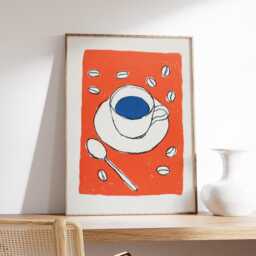 Minimalist Coffee Wall Art, Modern Kitchen Poster With Cup & Spoon, Retro Pop Art Print, Bold Abstract Cafe Decor For Home - thumbnail 2