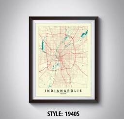 Indianapolis Map Poster Indiana Travel Wall Art - 1940S Style - thumbnail 1