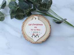 First Christmas As Mr & Mrs, Handmade Ceramic Decoration For New Husband Wife, Gift 1st Xmas 2025 - thumbnail 1