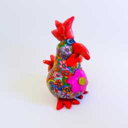 Handmade Chicken Sculpture - Colorful Bright Color Rooster - thumbnail 1