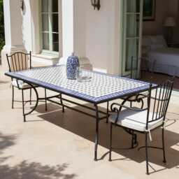 Handmade Moroccan Mosaic Table - Zellige Garden Patio Dining Wrought Iron Terrace Outdoor Furniture Unique Craftsmanship