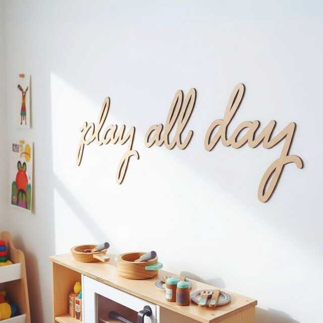 Play All Day Sign - Wall Lettering Wooden Nursery Nursery/Playroom Decor Art Bedroom Acrylic Playroom - image 1