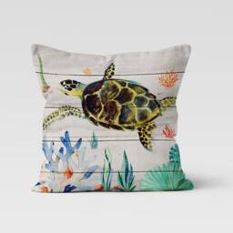 Caretta Pattern Decorative Pillow Cover/Sea Turtle Throw Pillow/Sea Cover/Decor Home Pillow/Blue & Turquoise Case/Yacht Boat - thumbnail 3
