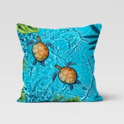 Caretta Pattern Decorative Pillow Cover/Sea Turtle Throw Pillow/Sea Cover/Decor Home Pillow/Blue & Turquoise Case/Yacht Boat - thumbnail 4