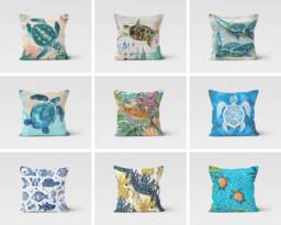 Caretta Pattern Decorative Pillow Cover/Sea Turtle Throw Pillow/Sea Cover/Decor Home Pillow/Blue & Turquoise Case/Yacht Boat
