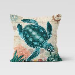 Caretta Pattern Decorative Pillow Cover/Sea Turtle Throw Pillow/Sea Cover/Decor Home Pillow/Blue & Turquoise Case/Yacht Boat - thumbnail 2
