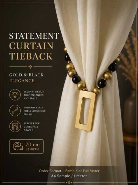 Luxury Beaded Curtain Tieback 70cm - Gold Black Statement Elegant Holdback Decorative Drapery Accessory - image 1